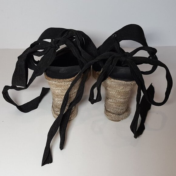 3/$20 Nordstrom BOS & CO Open Toe Wedge Tie Back Sandals Black Size 7 Heels - Picture 7 of 12